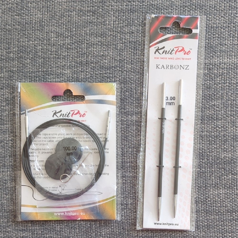 Knitpro Karbonz Interchangeable Knitting Needles 3mm+Cord Set With Key&Stopper